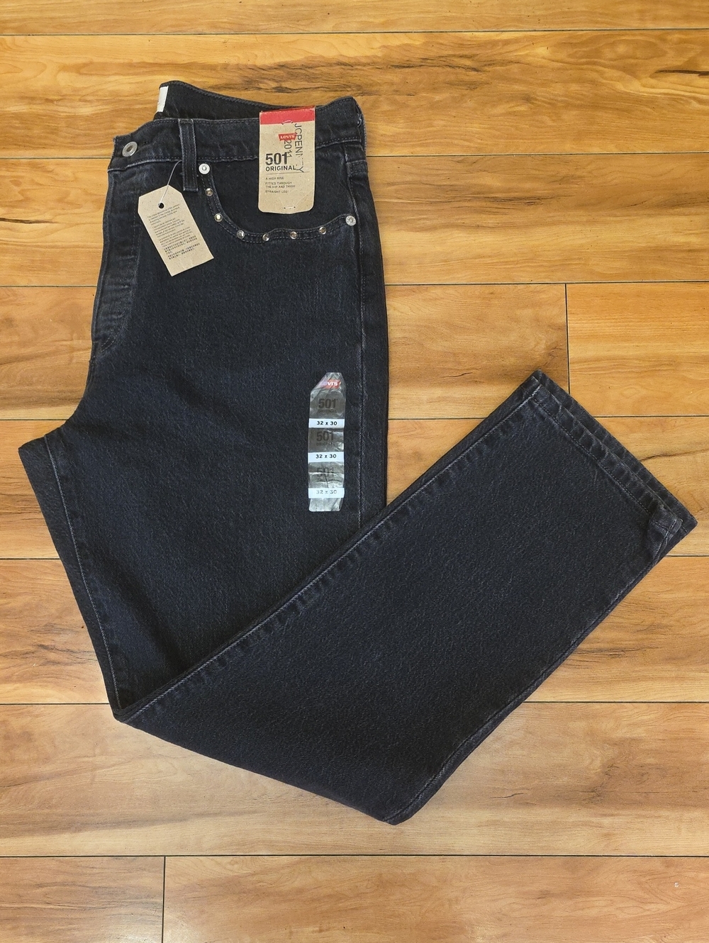 NEW Levi’s 501 Original Studded High Rise Straight Leg Jeans Black Wash Sz 32x30